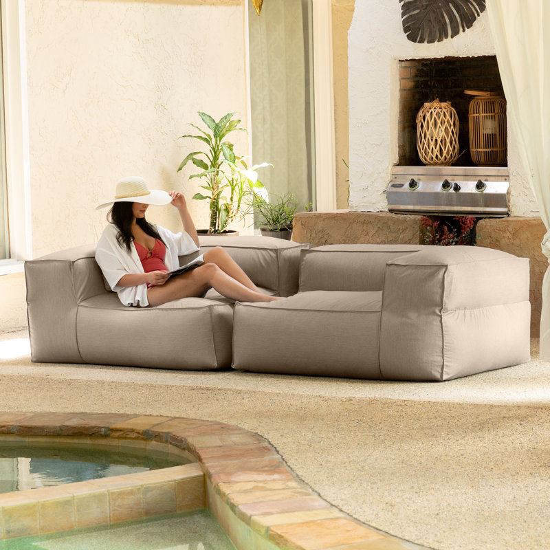 Mandile Outdoor Modular Loveseat - Luxurious Soft Seating for Poolside or Hospitality, Ash