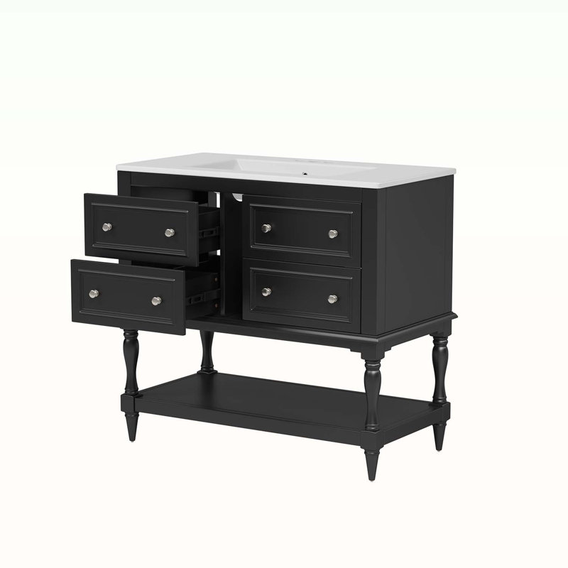 Free Standing Vanity Set with 4 Drawers,with Sink Combo, Black