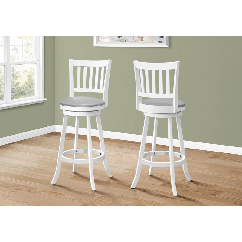 Tabouret de bar, ensemble de 2, pivotant, hauteur de bar, bois, aspect cuir, transitionnel, Siège gris / cadre blanc