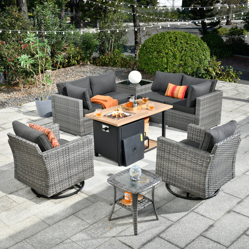 Hop - Person Patio Conversation Set with Cushions, Black, 2
