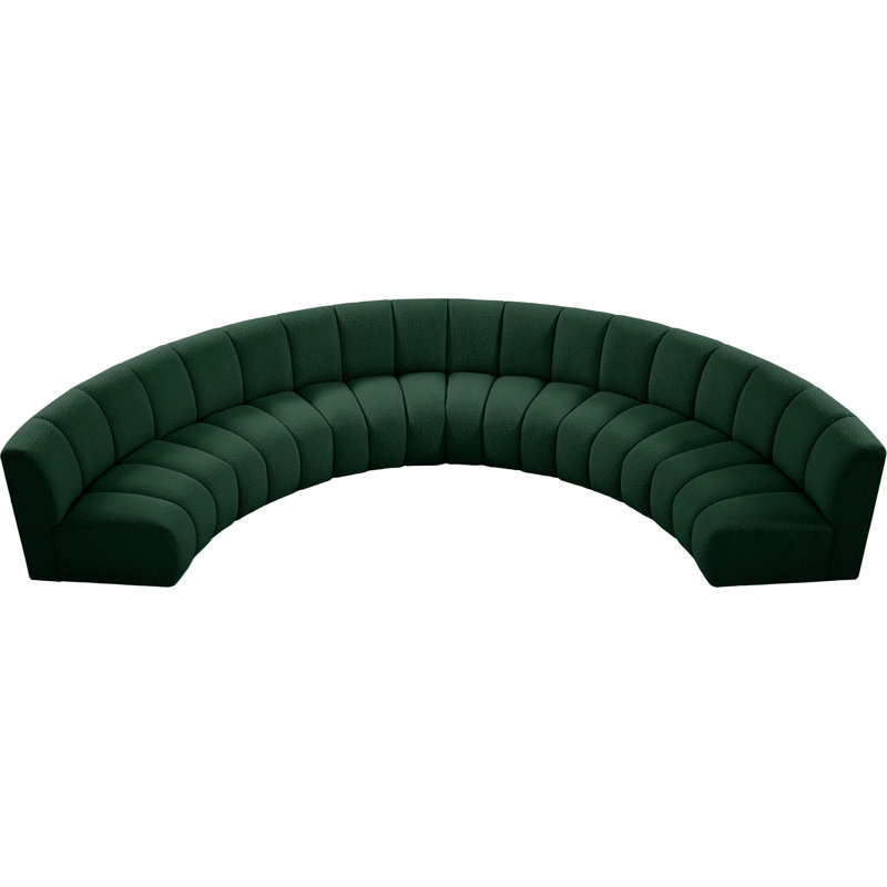 Izen Upholstered Curved Sectional Symmetrical, Green Boucle Fabric