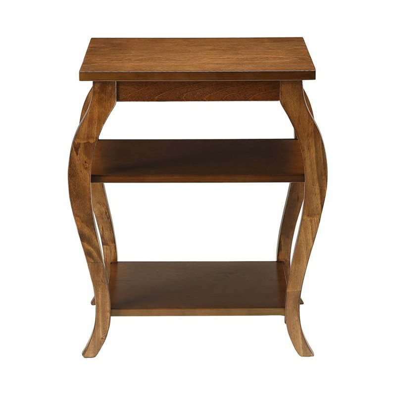 Table de bout carrée avec 2 tablettes, noyer, Noyer