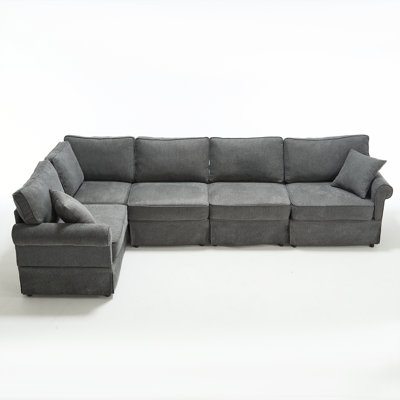 Versatile Convertible Sectional Sofa with Rolled Arms and Soft Fabric -  Red Barrel Studio®, 785620A00F8B4BF4ABF49BAA4D776AAE