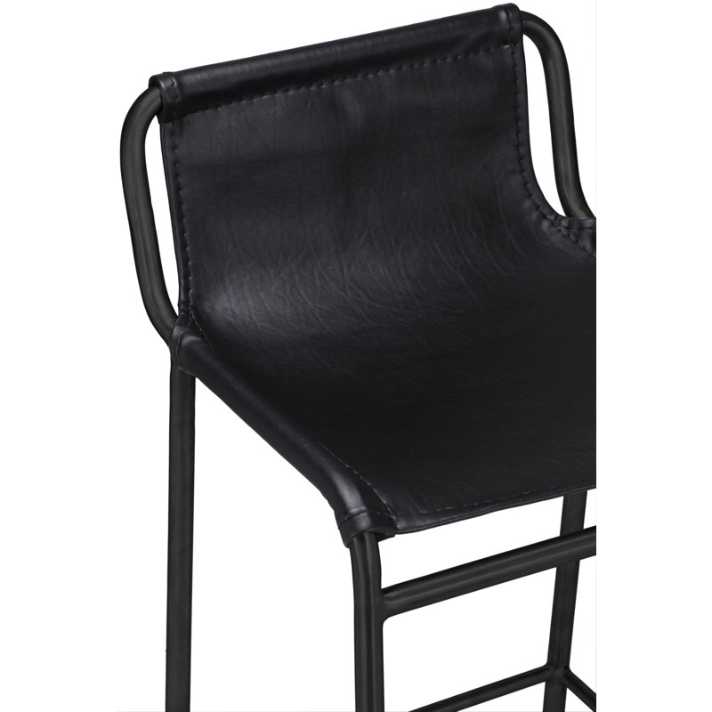 Seniah Upholstered Counter Stool with Metal Frame, Black Vegan Leather
