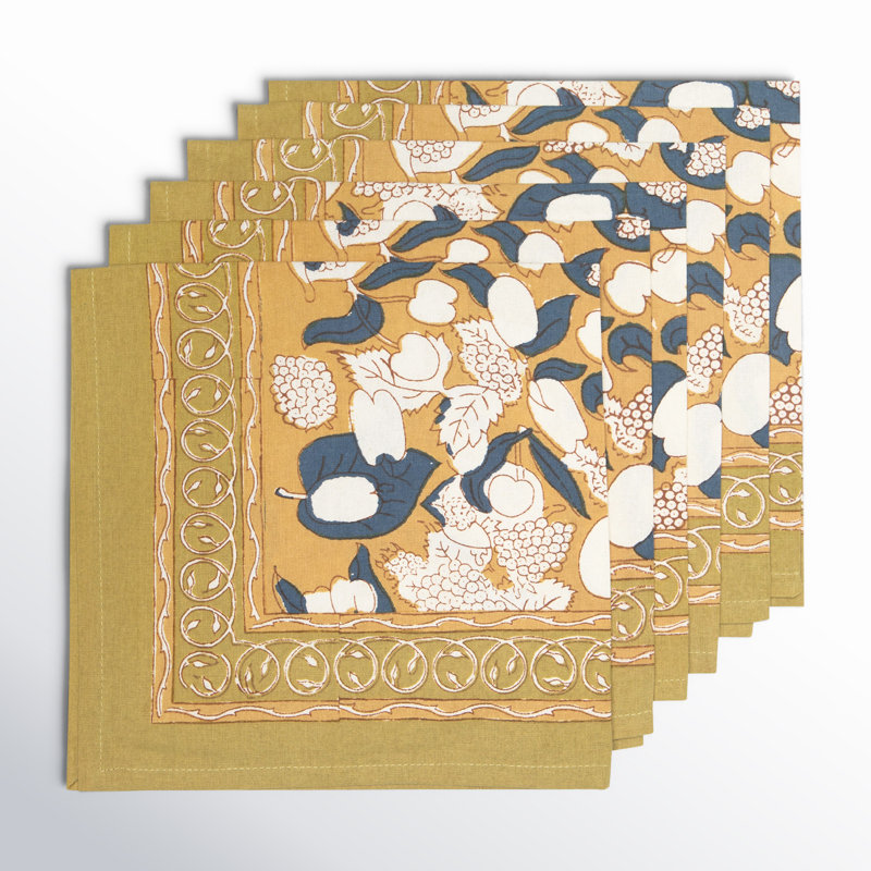 Forest Harvest 100% Cotton Square Napkins, Mustard/Blue