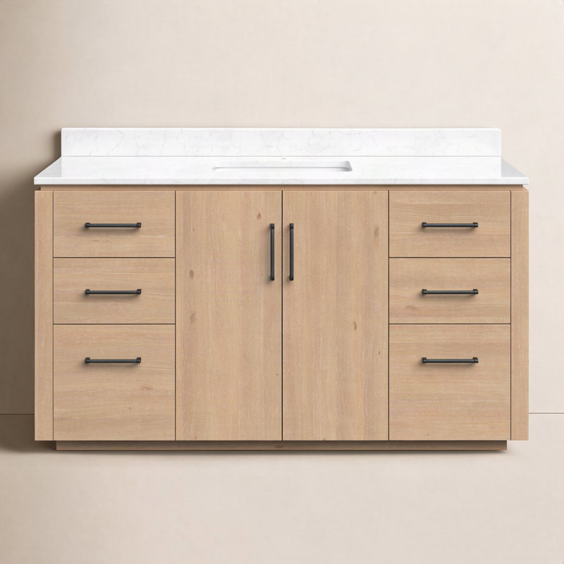 Cloverfield 60'' Single Bathroom Vanity with Cultured Marble Top, Fir Wood Brown, Matte Black