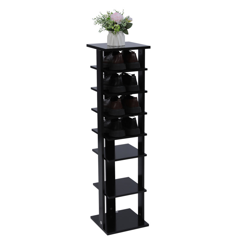 7 Pair Solid Wood Shoe Rack, Black