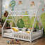 Lit double pleine grandeur à plancher bas avec lumière, clôture et toit pour enfants, blanc-839809100-839809091