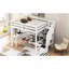 Lit mezzanine double blanc avec bureau en L, tiroirs, armoire et escalier de rangement pratique-1367532570