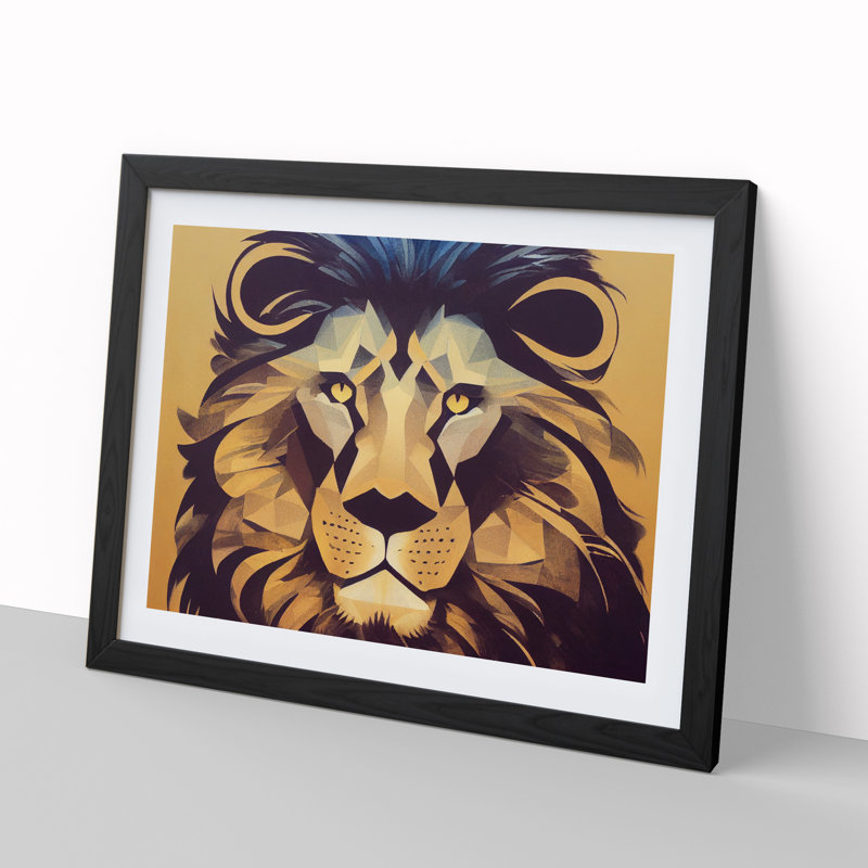Captivating Abstract Lion - Picture Frame Print, 46cm H x 64cm W x 2cm D, Black