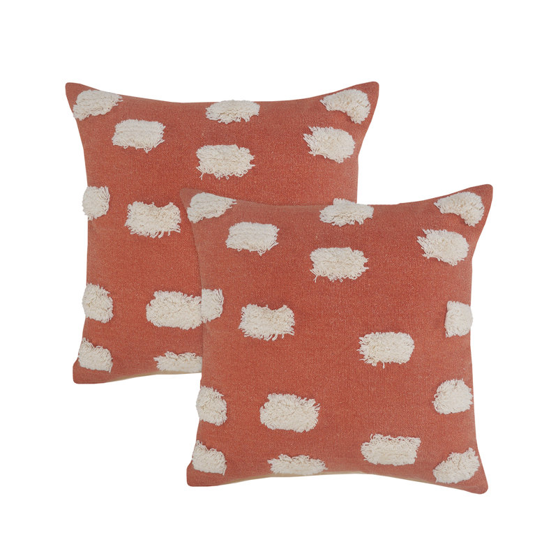 Shawntal Dots Pom-poms Cotton Throw Pillow Set of 2, Orange/White