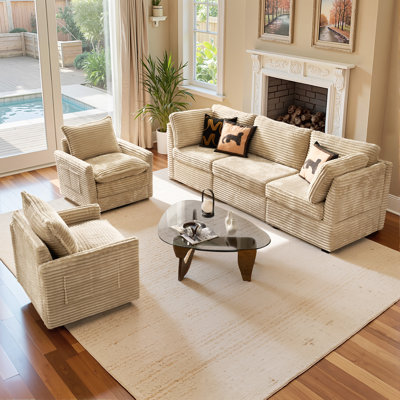5-Piece Deep Seat Modular Corduroy Sectional Sofa With Swivel Chairs, Easy To Assemble