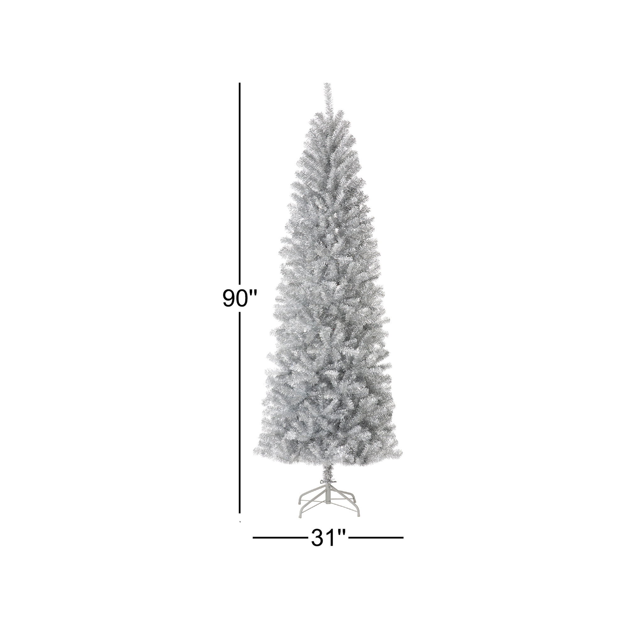 Josalee Slender Silver Tinsel Pine Christmas Tree, 7.5 ft