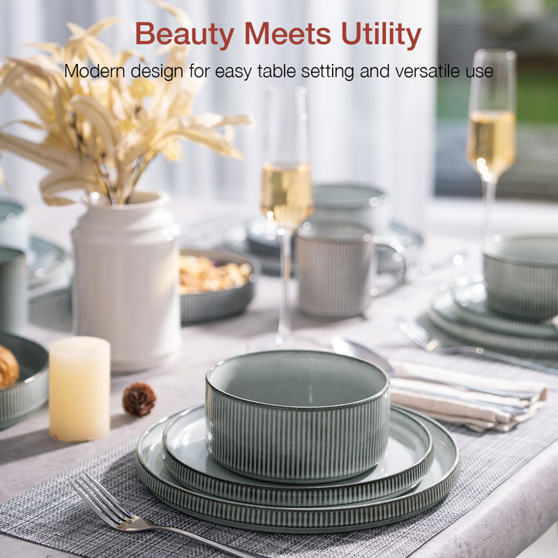 Stoneware Dinnerware Set Piece - Service for 4, Snowy Blue