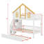 Lit superposé multifonctionnel en bois avec toit, escalier de rangement et lit gigogne-1234523141