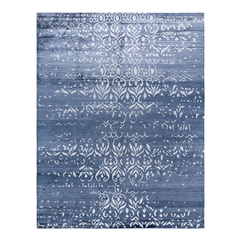 Tapis moderne noué à la main de conception unique - bleu, 8 pi 1 po x 10 pi 3 po Modern