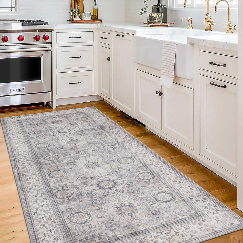 Tapis beige / gris ivoire Nel Paz, Tapis de couloir 2 pi 6 po x 8 pi