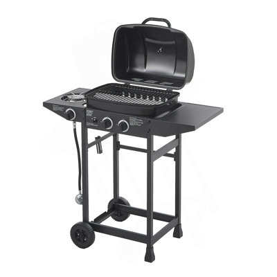 2 Burner BBQ Propane Gas Grill With Side Burner 24000 BTU Output Stainless Steel Barbecue Grill With Enameled Grates And Side Tables For Outdoor Cooking Kitchen And Patio Backyard
