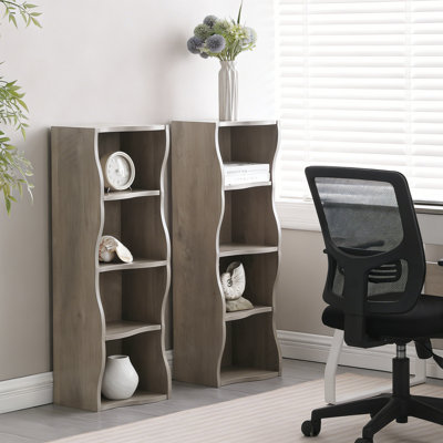 Bibliothèque ajustable à 8 niveaux, tablette ouverte mince avec bordure ondulée et quincaillerie anti-basculement, grande unité de rangement polyvalente pour le bureau à domicile, le salon et les espaces étroits