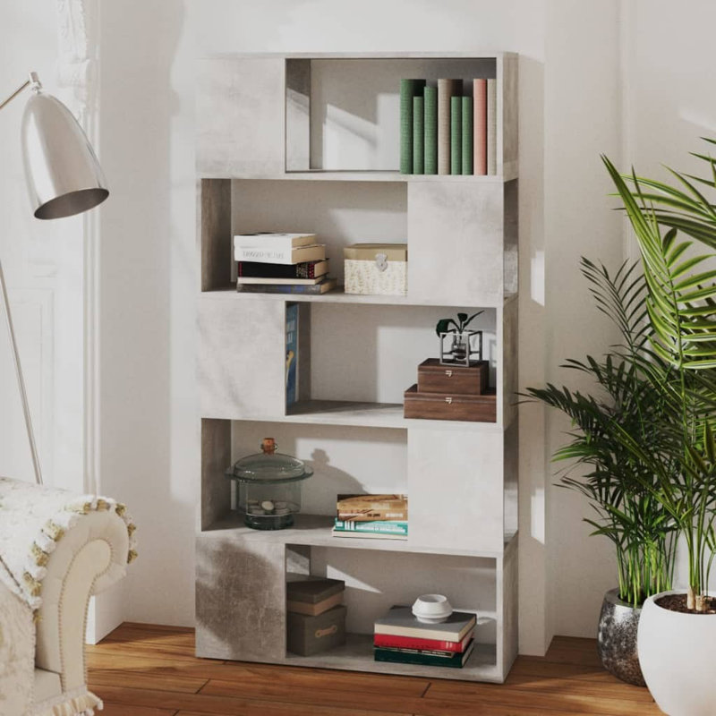 Cashe Library Bookcase, (5 Shelves) 155cm. H x 80cm. W x 24cm. D, Concrete Grey