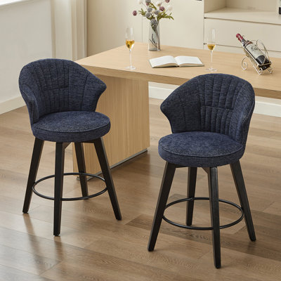 Ensemble de 2 tabourets de bar pivotants à hauteur de comptoir, chaises rembourrées en chenille avec large dossier pour bar, îlot de cuisine, salle à manger, bleu