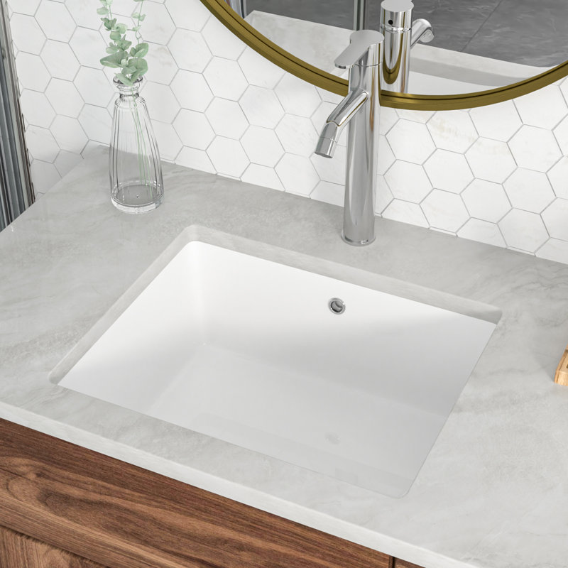 Lavabo de salle de bain rectangulaire encastré en céramique blanc avec trop-plein 21 po L x 14 po l 21 po, Blanc