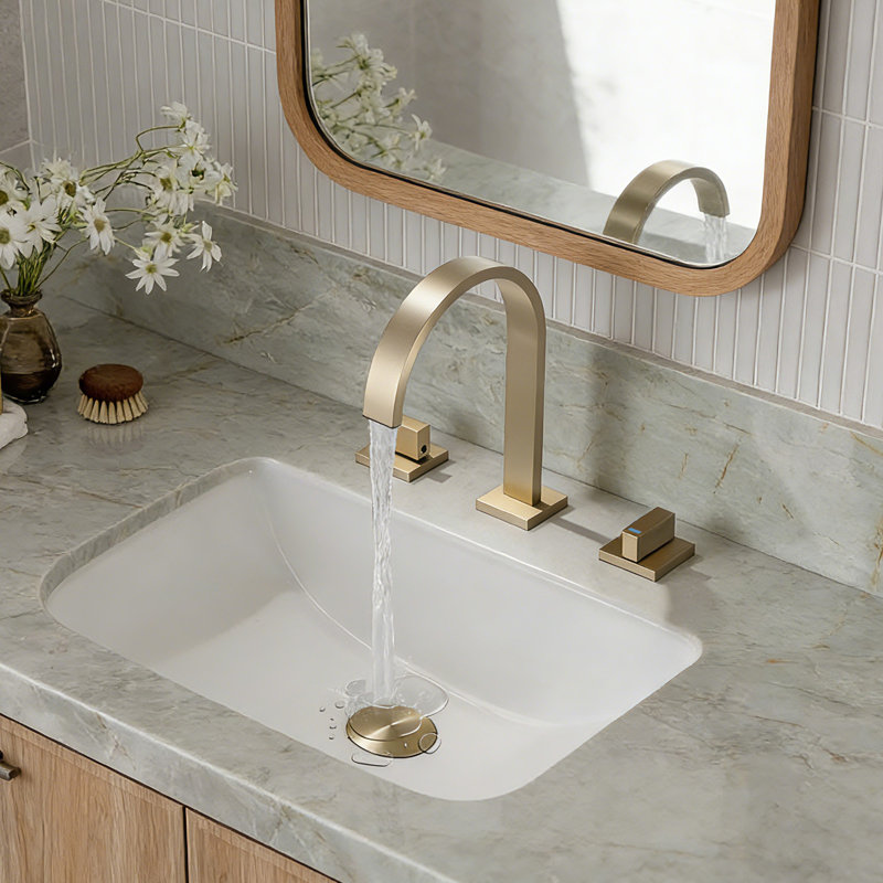  Robinet de lavabo de salle de bain surdimensionné à 2 poignées avec bonde, Or brossé