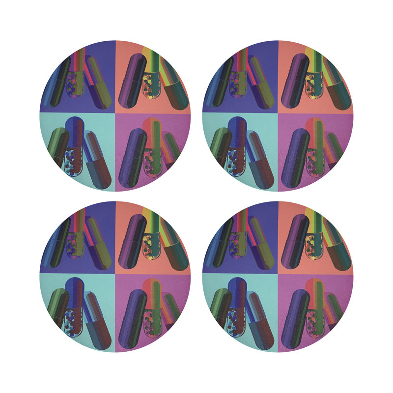 Ode To Hurst Vegan Leather Round Placemats, Neon