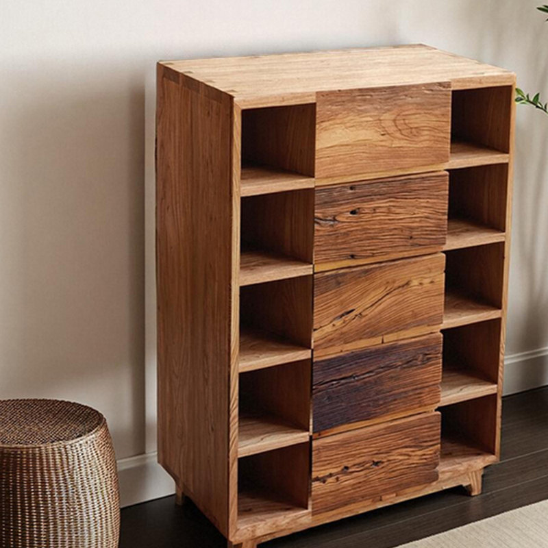 Wabi-Sabi Style Solid Old Elm Console Cabinet