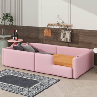 Twin Size Fabric-Upholstered Platform Bed Equipped With Safety Guardrail And Integrated Charging Station