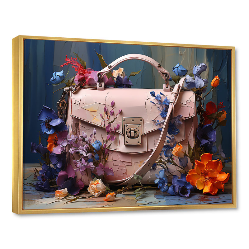 Sac à main rose silhouette emblématique, Cadre flottant doré, H 30 po x l 40 po x P 1,5 po
