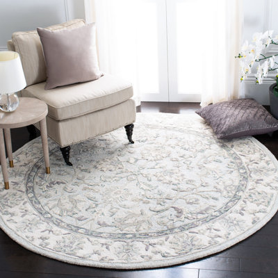 Tapis bleu clair / ivoire en laine touffeté à la main Trebino