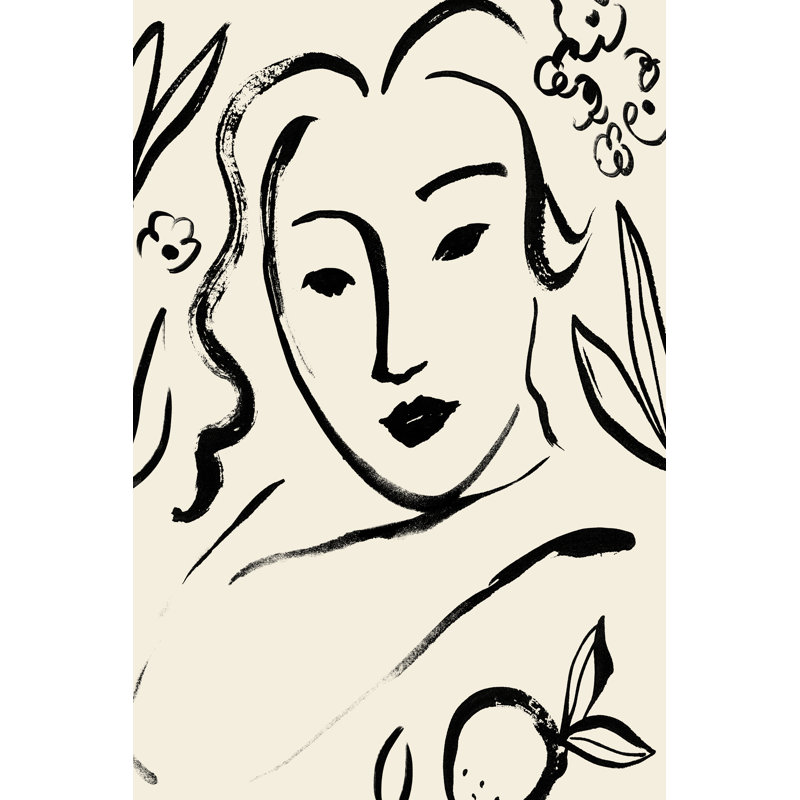 Matisse's Muse Portrait I by Victoria Barnes - Drawing Print, 46cm H x 30cm W, Black Floater Framed