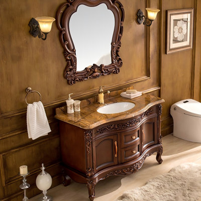 Meuble-lavabo autoportant en bois massif 43,31 po avec miroir