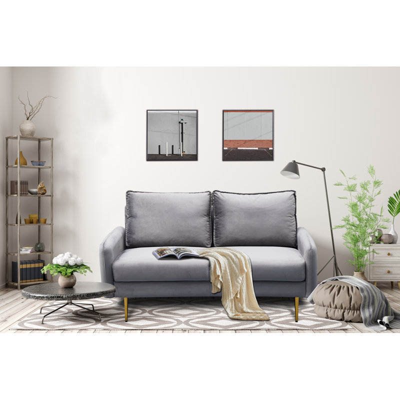 Govany 57.8'' Velvet Loveseat, Gray Velvet, 33" H x 57.8" W x 31.7" D