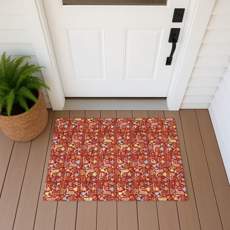 Machine Washable Indoor/Outdoor Chantille ACN2613 Novelty Rug, Red, 1'8" x 2'6"
