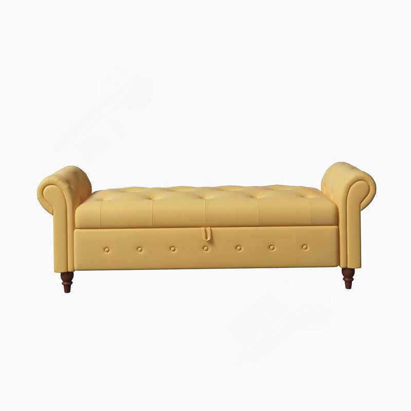 63" Bed Bench Tufted Fabric, Yellow