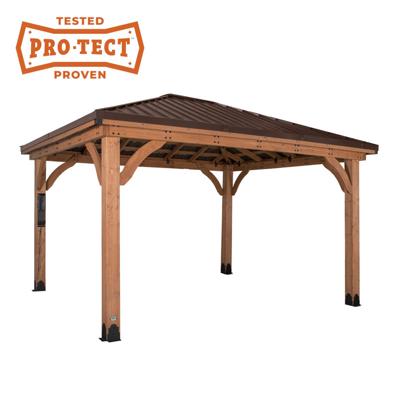 Abri de jardin extérieur en bois de cèdre 14 pi x 12 pi avec toit rigide en acier galvanisé et PowerPort Backyard Discovery Barrington
