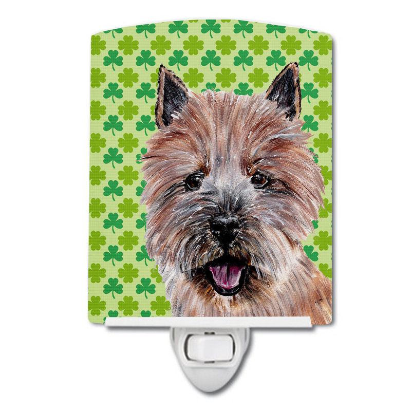 Éclairage de nuit en céramique akita trèfle St. Patrick's Day, Norwich Terrier brun