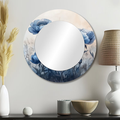 Pivoines bleues sombres dans le pâture I - Art mural décoratif traditionnel en miroir - imprimé sur métal