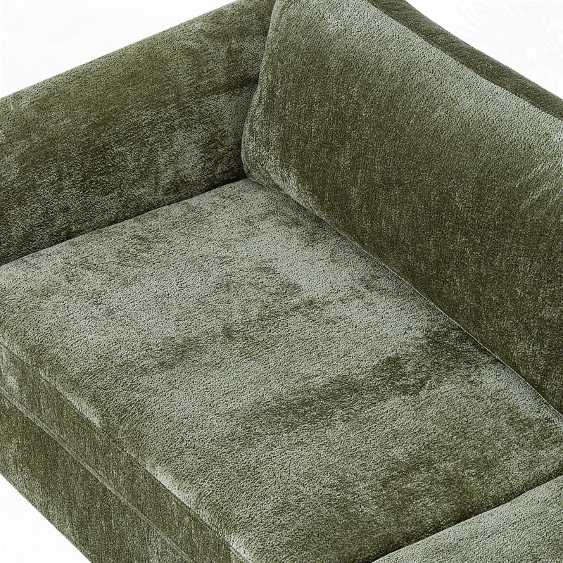 Marcel Modern Chenille Upholstered 3-Seater Sofa With Wooden Legs, Olive Green
