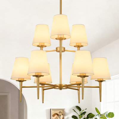 9-Light 2-Tier 29.4" Dimmable Classic Traditional Chandelier with Fabric Shades