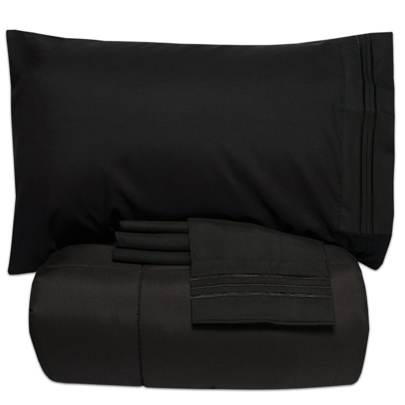 Ensemble d'édredon et de draps toutes saisons 4 pièces / 6 pièces de couleur unie par Sweet Home Collection, Noir
