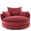 Fauteuil de salon rond pivotant à 360° rouge avec coussin double couche, oreiller de soutien, mécanisme silencieux, tissu velours côtelé pour faire la sieste au bureau, profondeur d'assise de 96,5 cm, design du coussin, 3 oreillers amovibles.