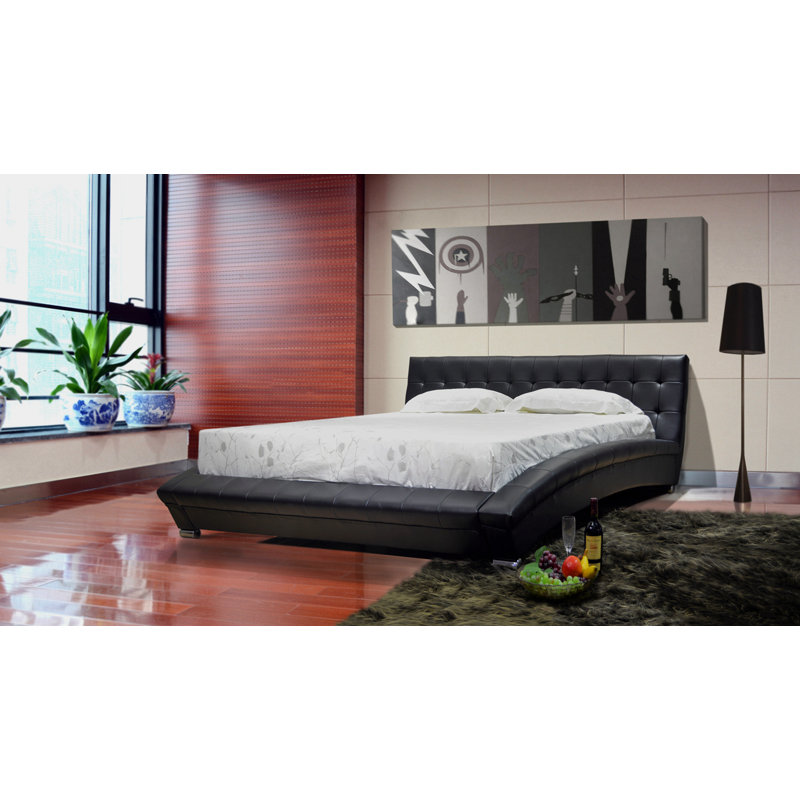 Lit plateforme tapissier touffeté, Noir, Grand