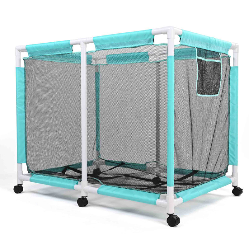 Dakayden Extra Large Mesh Pool Storage Bin PVC 214 Gallon Noodles Holder Toys Organizer 6 Wheels Rolling Cart Sky Blue, Blue