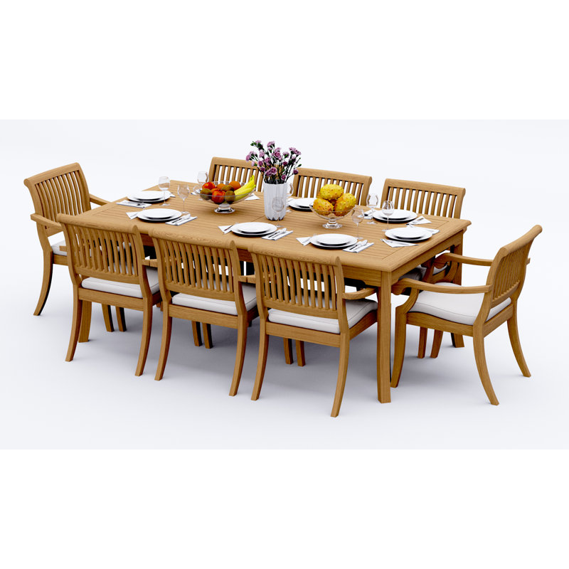 6 Seats 7 Pcs Grade-A Teak Wood Dining Set: 83" Rectangle Table And 6 Arbor Stacking Arm Chairs #11AB1806, 8