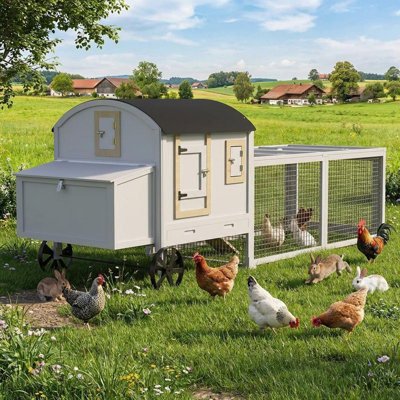 Large Chicken Coop - 106 Inch Wooden Chicken House - Outdoor Hen House with Run, Waterproof Roof, Nesting Box, Pull Out Trays and Ramp, Backyard Garden Animals Cage for Rabbit Chicken Duck