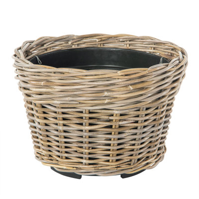 Rattan Kobo Conical Indoor & Outdoor Planter Basket with Plastic Pot, Small