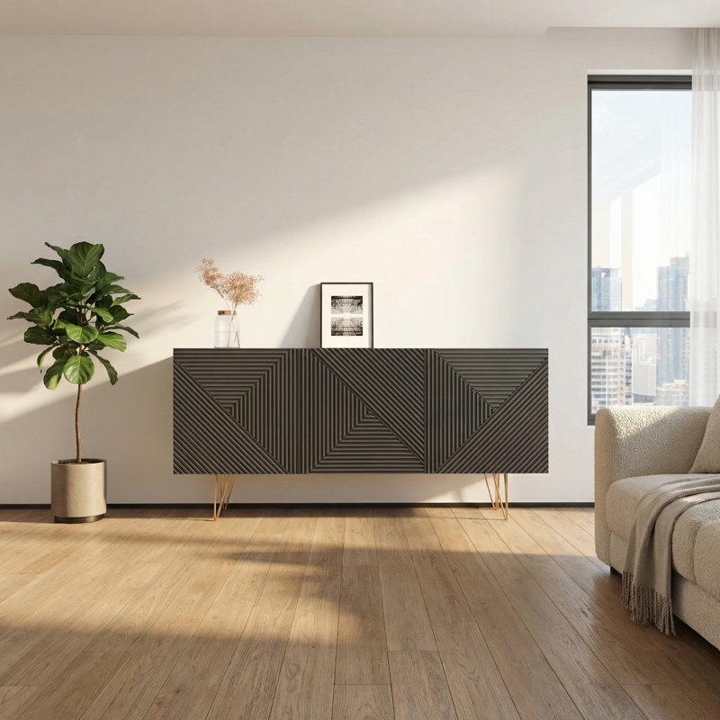 Delford 63" Sideboard with High Gloss Finish, Gray
